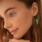 Blue Titanium Coated Quartz Hoop Earrings With Natural Crystal and Gold Plated Finish