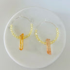 Boho Hoop Earrings With Titanium Coated Quartz Crystal Beads