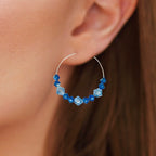 Blue Crystal Hoop Earrings Silver Plated Handmade Statement Jewelry