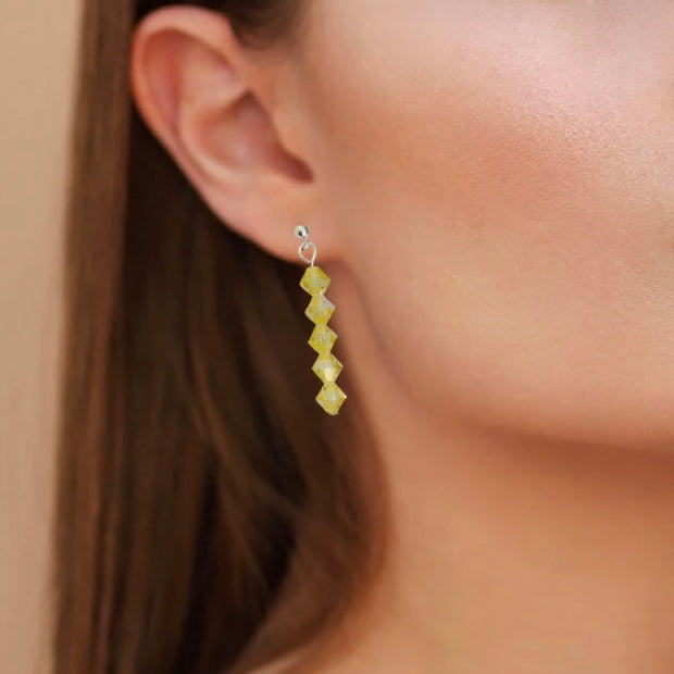 Sparkly Yellow Crystal Dangle Silver Earrings