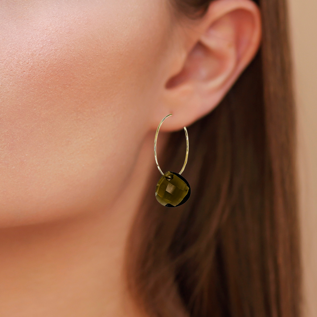 Champagne Crystal Hoop Earrings Lightweight Wire Handmade Statement Jewelry