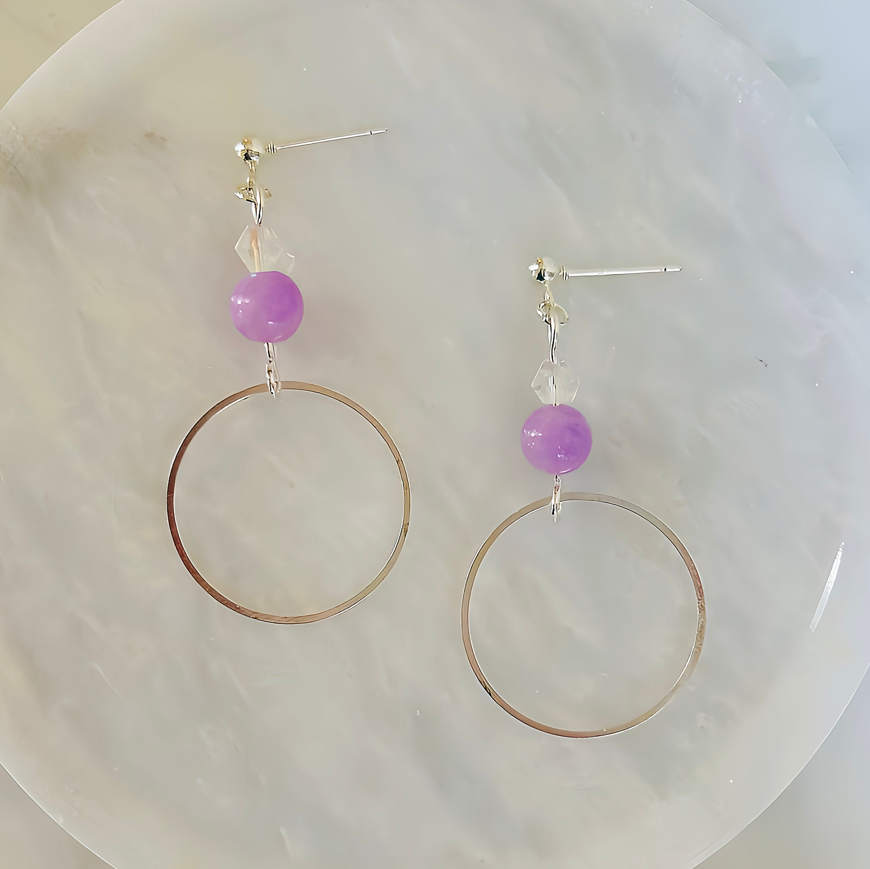 Small Purple Amethyst Hoop Dangle Earrings Handmade Lightweight Jewelry