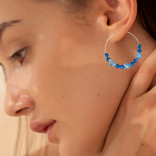 Crystal Hoop Earrings Silver Plated Handmade Statement Jewelry
