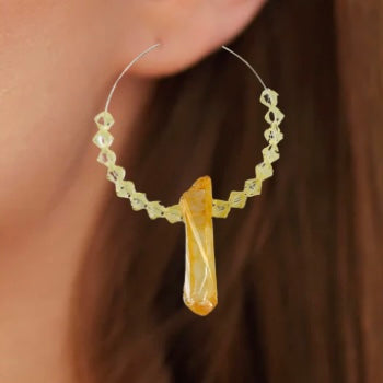 Boho Hoop Earrings With Titanium Coated Quartz Crystal Beads