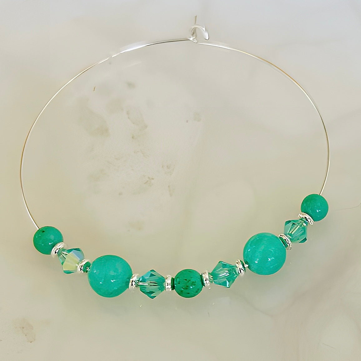 Natural Quartz and Crystal Hoop Earrings With Silver Boho Gemstone Design