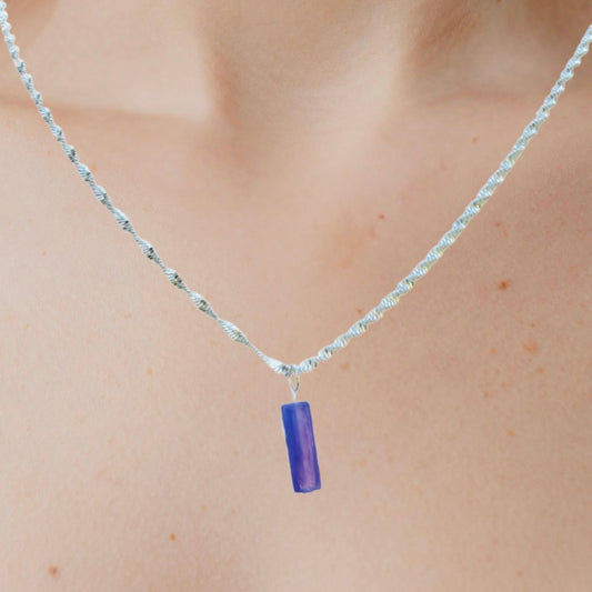 Classic Purple Amethyst Natural Stone Necklace with 16 Inch Silver Chain
