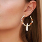 Handmade Titanium Coated Quartz Hoop Earrings With Silver Finish