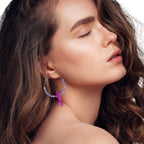 Beaded Dangle Purple Quartz Hoop Earrings With Lavender Beads and Silver Plated Hoops