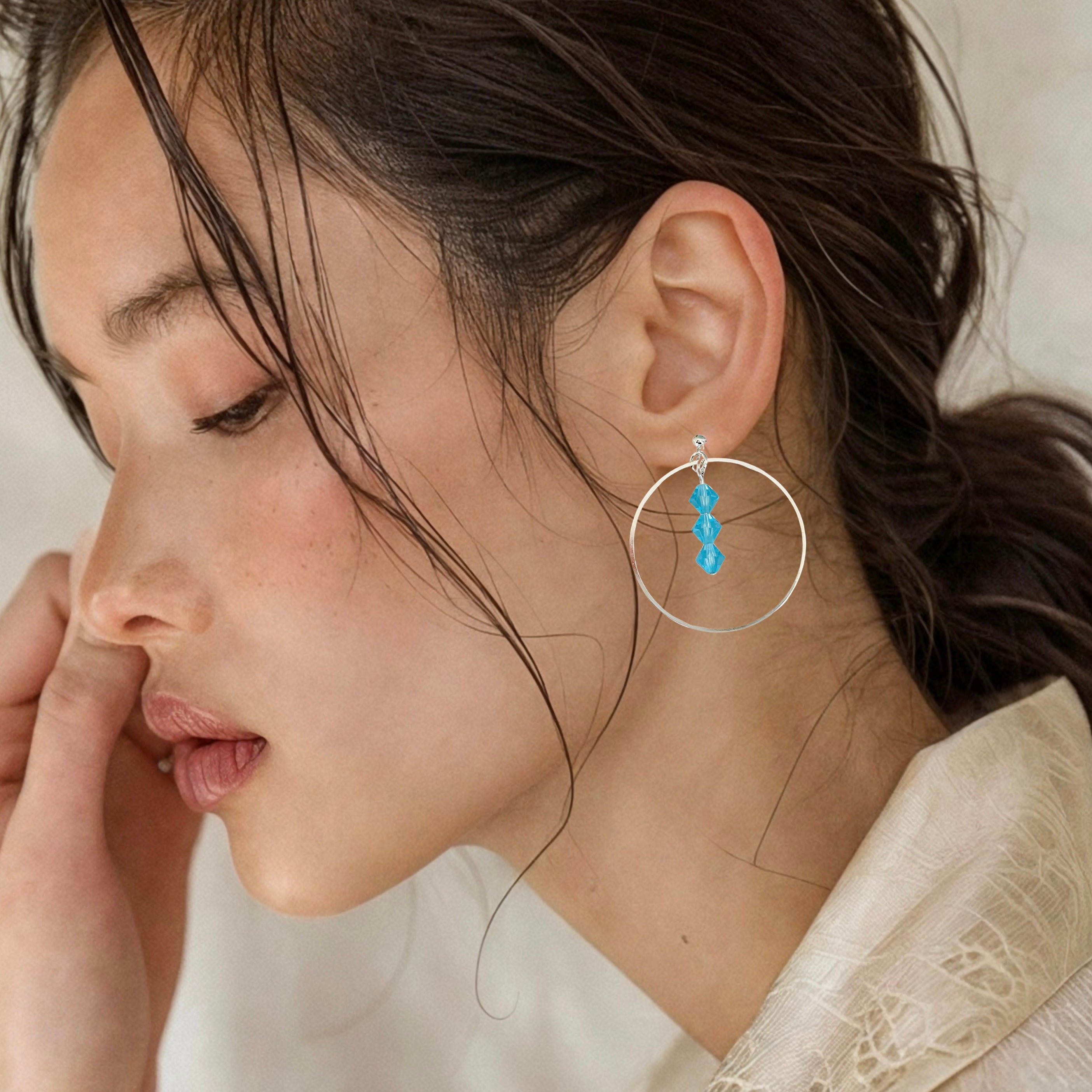 Crystal Beaded Hoop Earrings With Silver Dangle Boho Statement