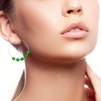 Lightweight Green Crystal Hoop Earrings With Silver Boho Style