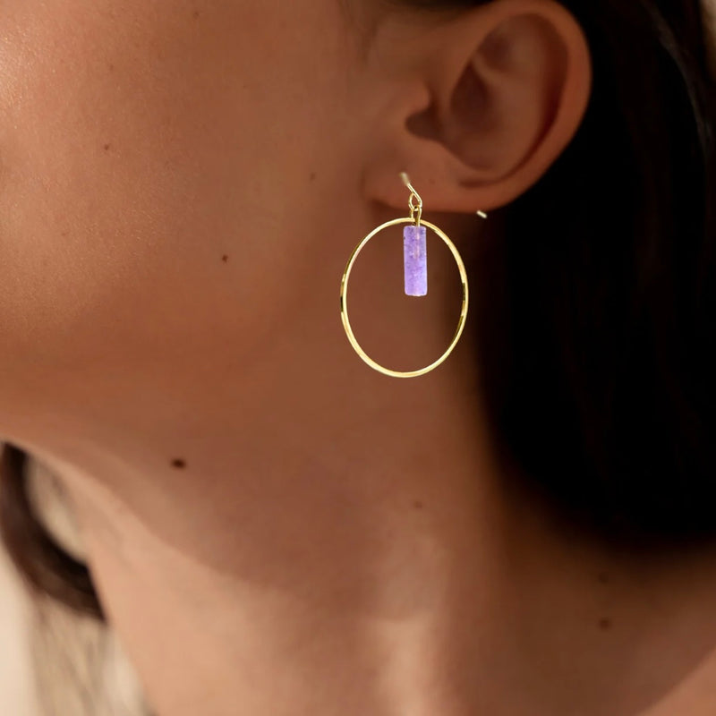 14K Gold Filled Natural Amethyst Hoop Dangle Earrings