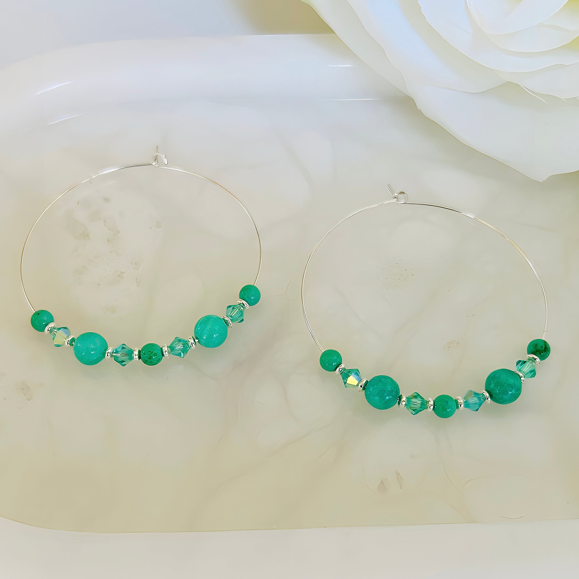 Natural Quartz and Crystal Hoop Earrings With Silver Boho Gemstone Design
