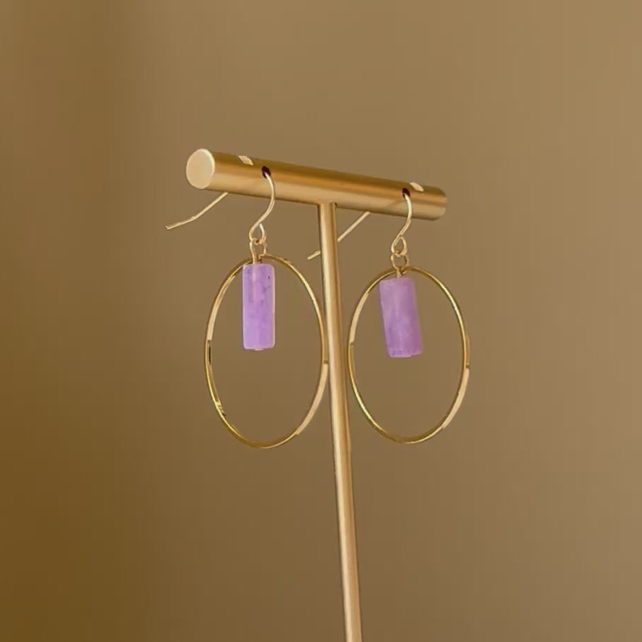 14K Gold Filled Natural Amethyst Hoop Dangle Earrings