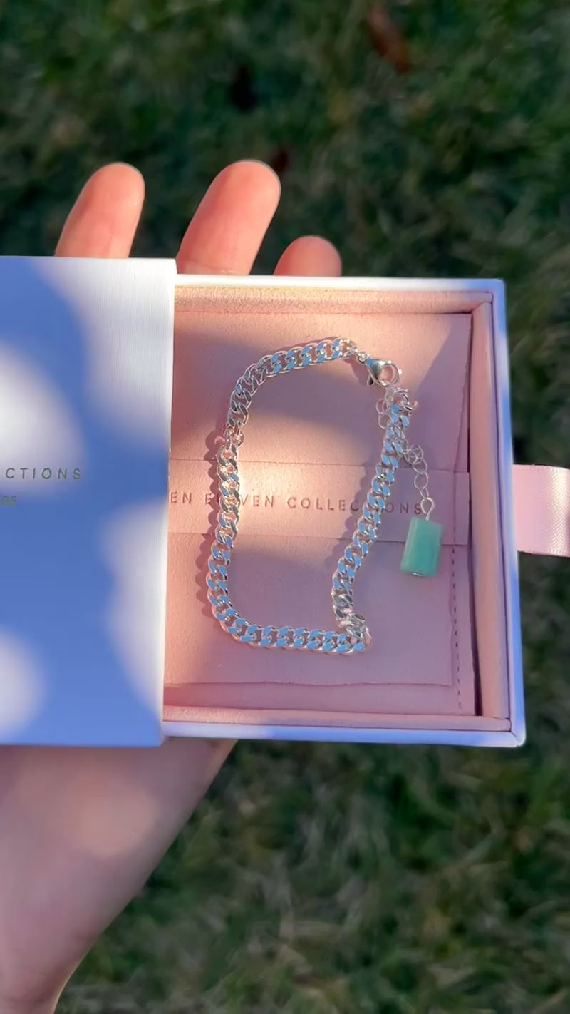 Silver Plated Adjustable Bracelet with Natural Amazonite Gemstone Extender