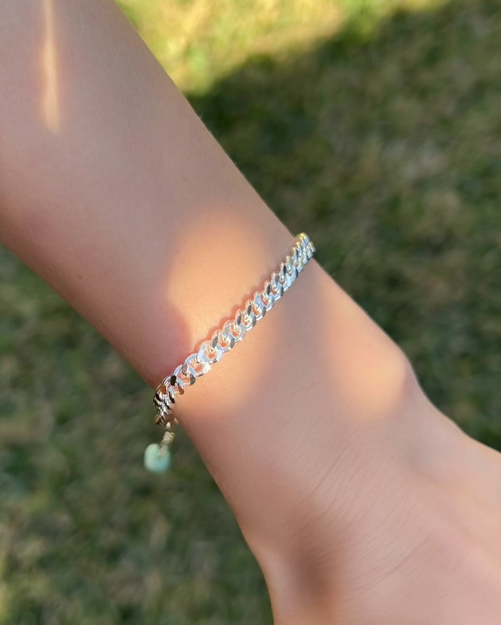 Silver Plated Adjustable Bracelet with Natural Amazonite Gemstone Extender